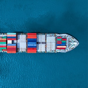 An aerial view of a container ship involved in customs fraud.