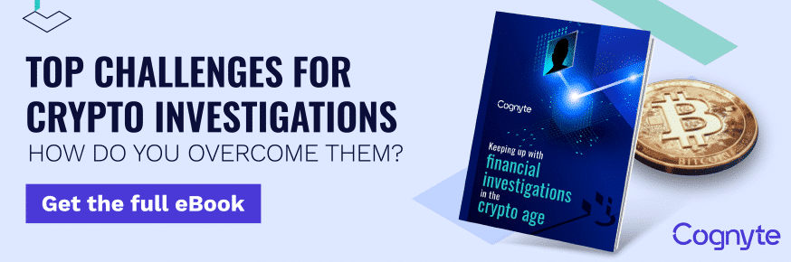 Key challenges in crypt investigations involving crypto crime and cryptocurrency crime.