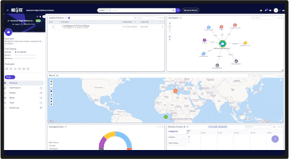 A screen shot displaying a dashboard with a world map, providing decision intelligence for tax investigations.