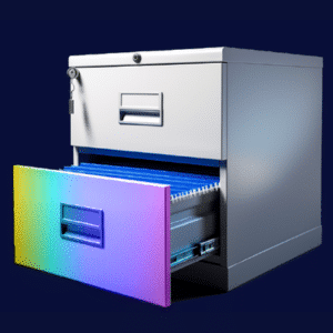 A file cabinet with colorful drawers on a dark background, perfect for criminal case selection.