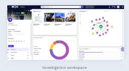 Description: A screenshot of a decision intelligence workspace used for law enforcement investigations.